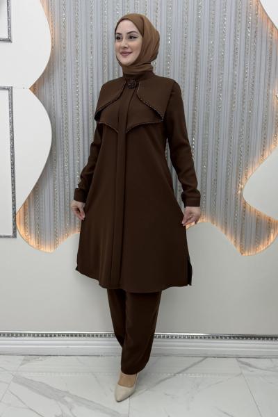 Yarence Pantolonlu Takım Kahverengi