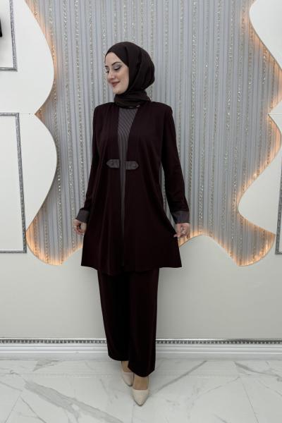 Yasemin Pantolonlu Takım Kahverengi
