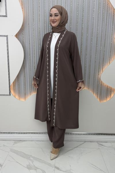 Yonca Pantolonlu Takım Kahverengi