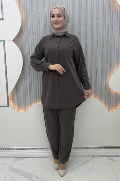 Yüsra Pantolonlu Takım Kahverengi