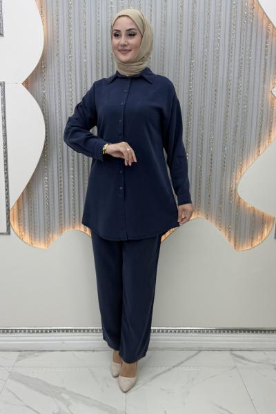 Yüsra Pantolonlu Takım Lacivert