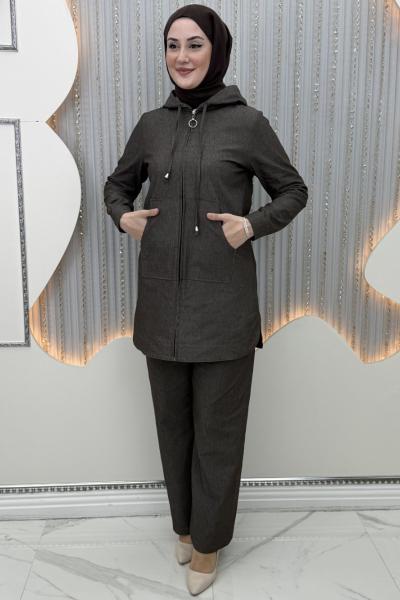 Zenta Pantolonlu Takım Kahverengi