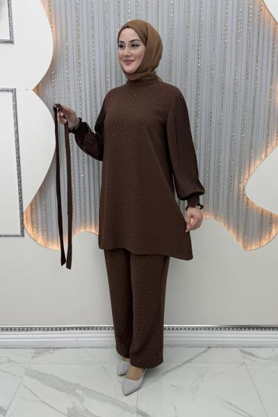 Zerda Pantolonlu Takım Kahverengi