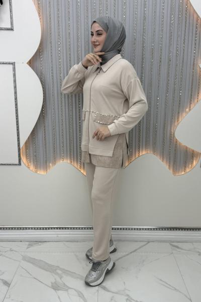 Zımba Pantolonlu Takım Krem