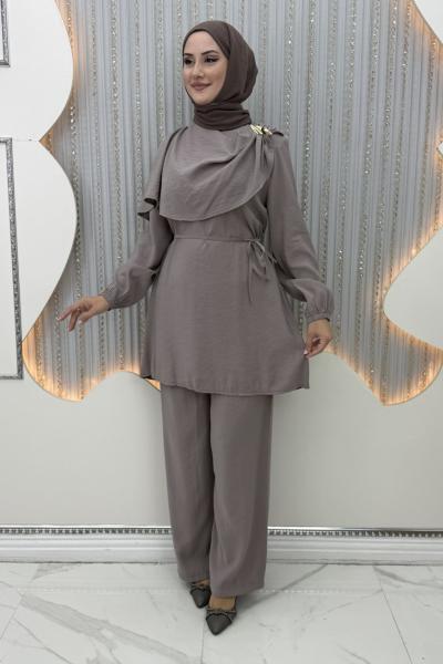 Zoya Pantolonlu Takım Taş Rengi
