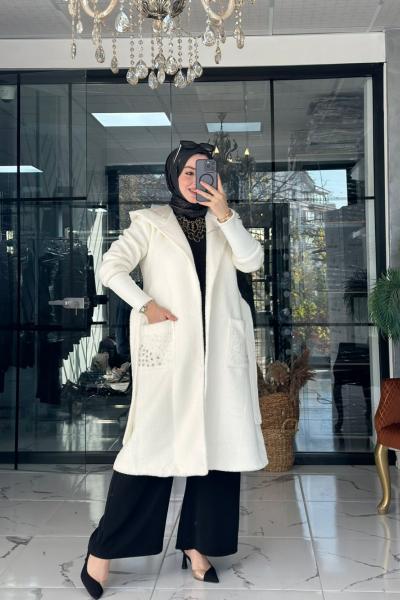 Angora Taşlı Kaban Ekru