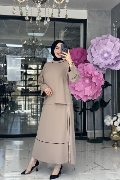 Çağlı Etek Takım Vizon