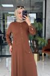 Kabartma Desenli Elbise Taba