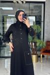 Kabartma Desenli Elbise Siyah