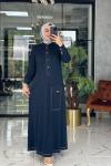 Kabartma Desenli Elbise Lacivert
