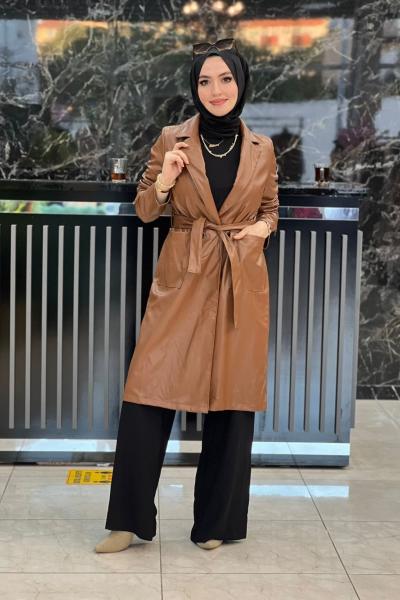 Kemerli Deri Trenç Taba