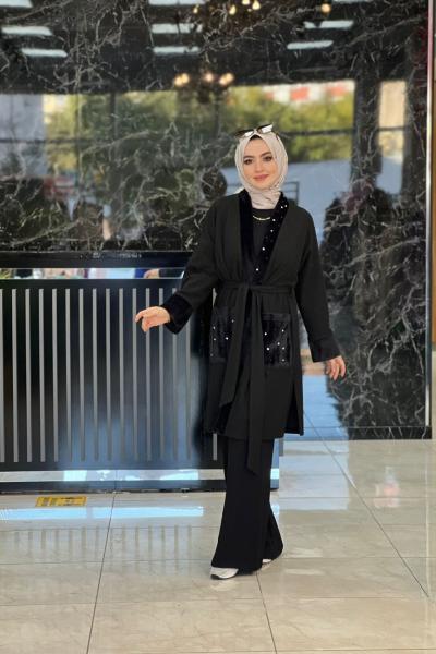 Kürk Detaylı Hırka Siyah
