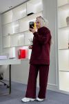 Asimetrik Yaka Scuba Takım Bordo