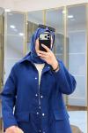 Çıtçıtlı Detaylı Parka Trençkot Lacivert