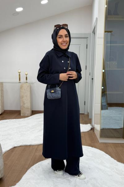 Çıtçıtlı Detaylı Maksi Boy Scuba Takım Lacivert