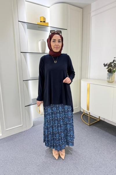 Etnik Desen Tilda Etekli Takım Lacivert