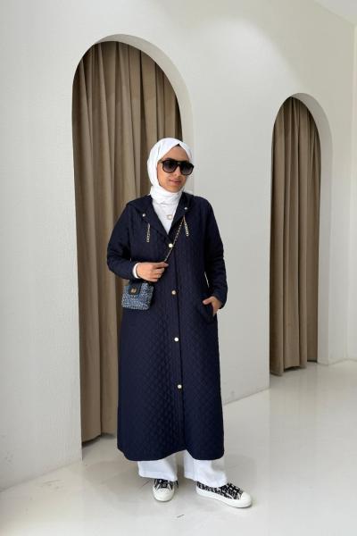 Kapüşonlu Capitone Mont  Lacivert