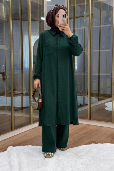 Örme kumaş maksi boy takım Zümrüt