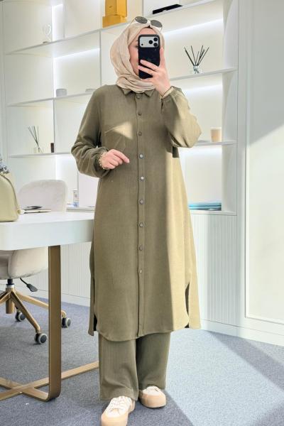 Örme kumaş maksi boy takım Haki