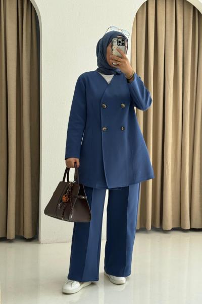 Scuba Ceketli Takım  İndigo
