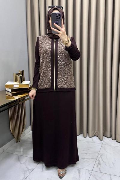 Asel Elbise Yelek Takım Kahve