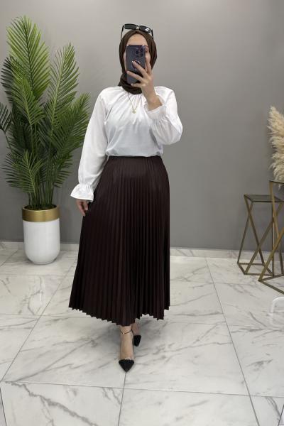 Deri Görünümlü Tek Etek Kahve