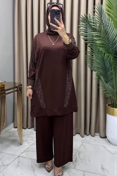 Hanımeli Taşlı Takım Kahve