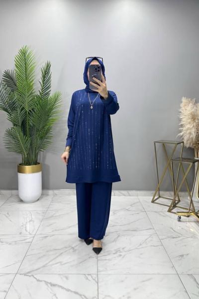 İnci Taşlı Takım Indigo