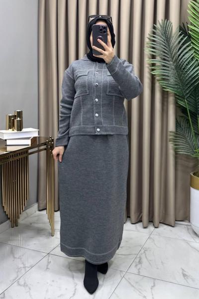 Melis Triko Etekli Takım Füme