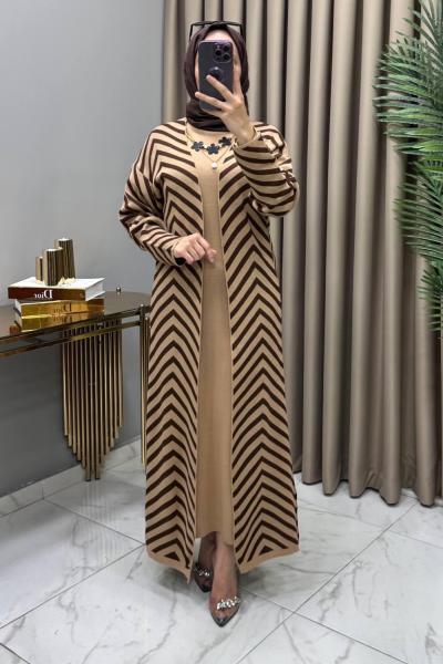 Sevde Hırka Kap Elbise Takım Taba