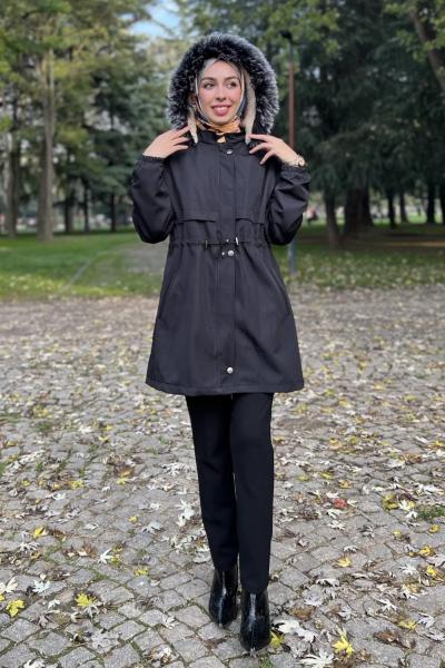 Aksu Kısa Boy Kaban Siyah