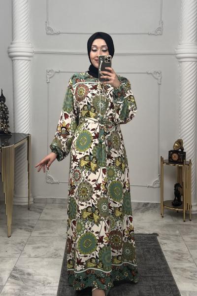 Battal Çiçek Viskon Elbise  Yeşil