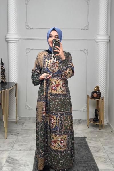 Battal Kardelen Viskon Elbise  Mavi