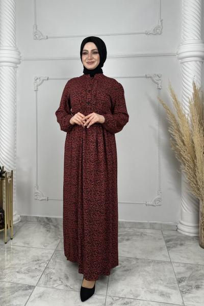 Çıtır Viskon Elbise  Nar