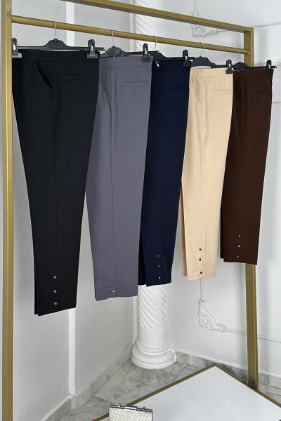 Dar Paça Duble Krep Çıtçıt Pantolon  Bordo