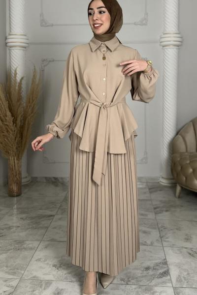 Hümeyra Etekli Takım  Bej