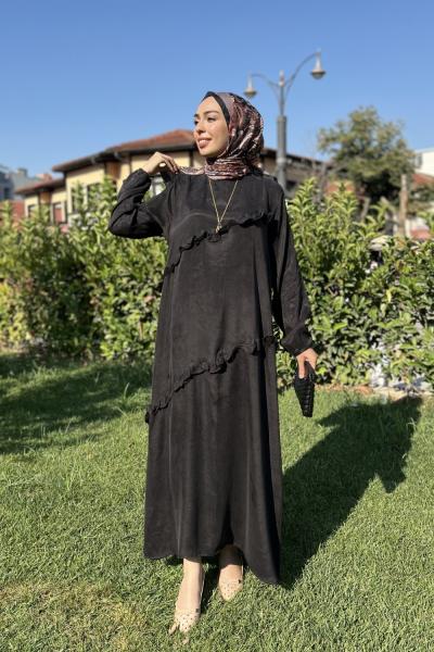 İpek Cupro Elbise  Siyah