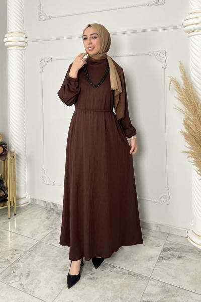 Kolye Hediyeli Gülçin Elbise Kahverengi