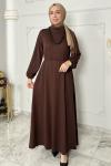 Kolye Hediyeli Gülçin Elbise  Kahverengi