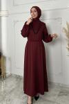 Kolye Hediyeli Gülçin Elbise  Bordo
