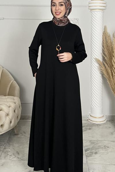 Kolye Hediyeli Esin Elbise  Siyah