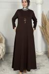 Kolye Hediyeli Esin Elbise  Kahverengi