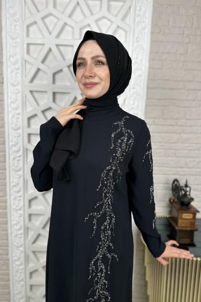 Mayda Taşlı Abiye  Siyah