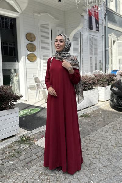 Örme Viskon Hale Elbise  Kırmızı