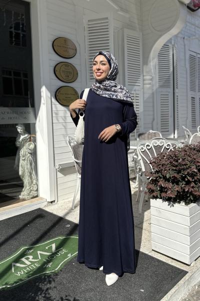 Örme Viskon Hale Elbise  Lacivert