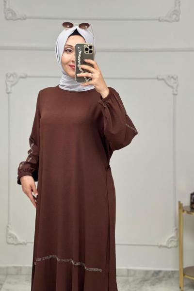 Sıla Taşlı Elbise Kahverengi