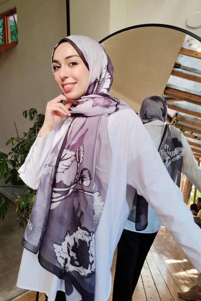 Yaprak Desen Soft Şal Siyah Beyaz