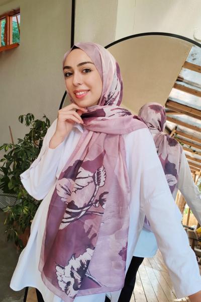 Yaprak Desen Soft Şal Eflatun