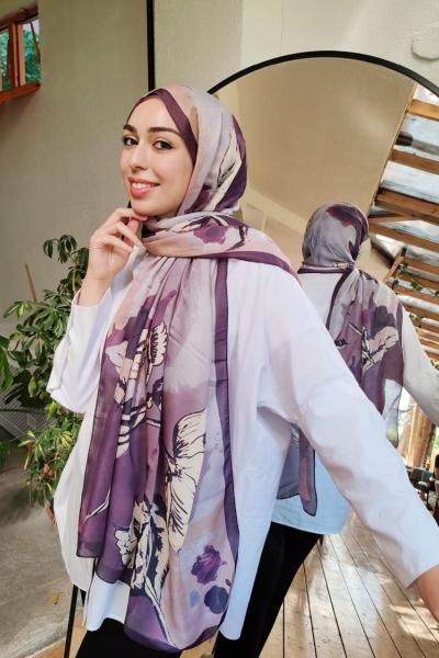 Yaprak Desen Soft Şal Mor