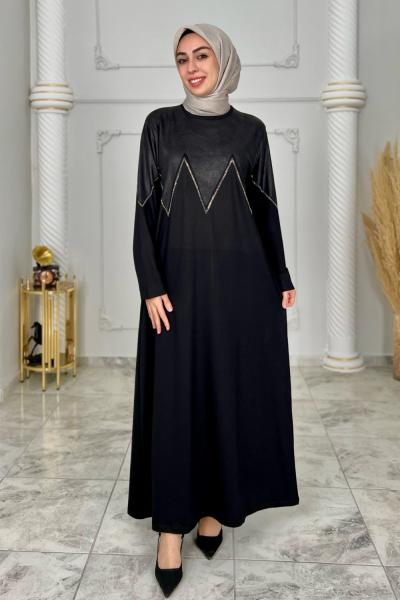 Zikzak Deri Elbise Siyah